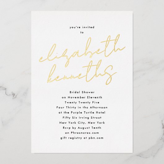 Aangepaste naam zwart-wit GOLD-Vrijgezellenfeest Folie Uitnodiging (Voorkant)