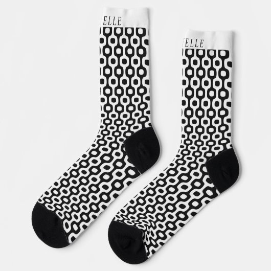 Aangepaste naam Zwart-wit Ipanema Geometrisch Sokken (Links)