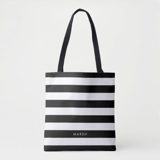 Aangepaste naam zwart-wit, modern striped patroon tote bag (Voorkant)