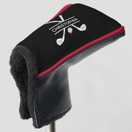 Aangepaste naam: zwart wit rood golfheadcover (3/4 voorkant)