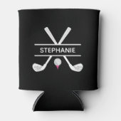 Aangepaste naam zwart-wit roze Golf Blikjeskoeler (Voorkant)