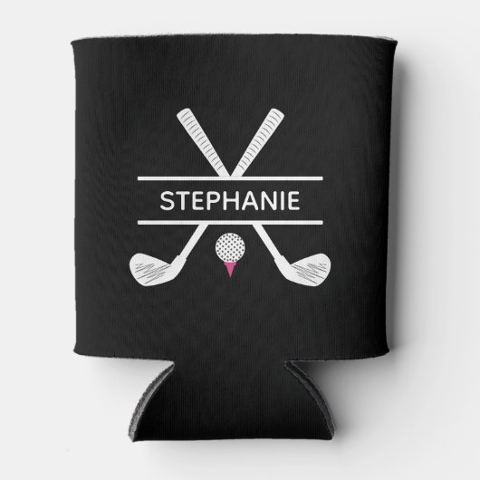 Aangepaste naam zwart-wit roze Golf Blikjeskoeler (Voorkant)