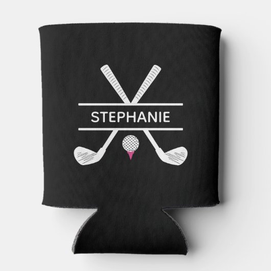 Aangepaste naam zwart-wit roze Golf Blikjeskoeler (Achterkant)