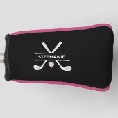 Aangepaste naam zwart wit roze golfheadcover (Voorkant)