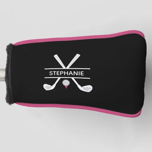 Aangepaste naam zwart wit roze golfheadcover (Voorkant)