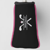 Aangepaste naam zwart wit roze golfheadcover (Draai 90)