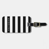 Aangepaste naam zwart-wit Striped Patroon Bagagelabel (Voorkant horizontaal)