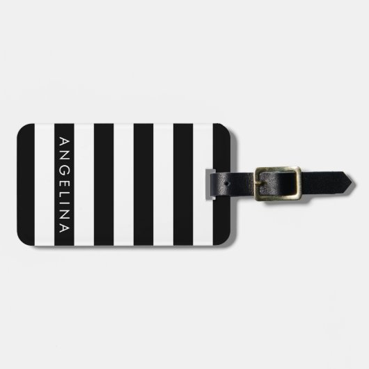 Aangepaste naam zwart-wit Striped Patroon Bagagelabel (Voorkant horizontaal)