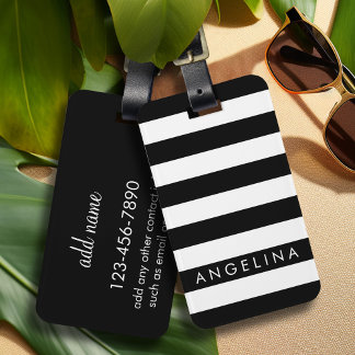 Aangepaste naam zwart-wit Striped Patroon Bagagelabel