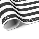 Aangepaste naam zwart-wit Striped Patroon Cadeaupapier (Rol Hoek)