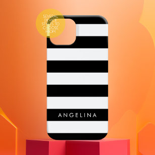 Aangepaste naam zwart-wit Striped Patroon iPhone 15 Case