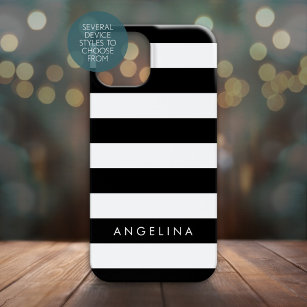 Aangepaste naam zwart-wit Striped Patroon iPhone 13 Mini Hoesje