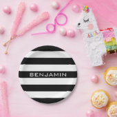 Aangepaste naam zwart-wit Striped Patroon Papieren Bordje (Feest)