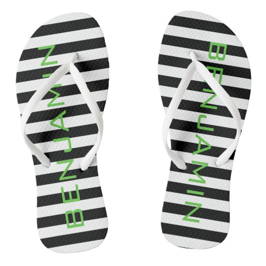 Aangepaste naam zwart-wit Striped Patroon Teenslippers (Voetbed)