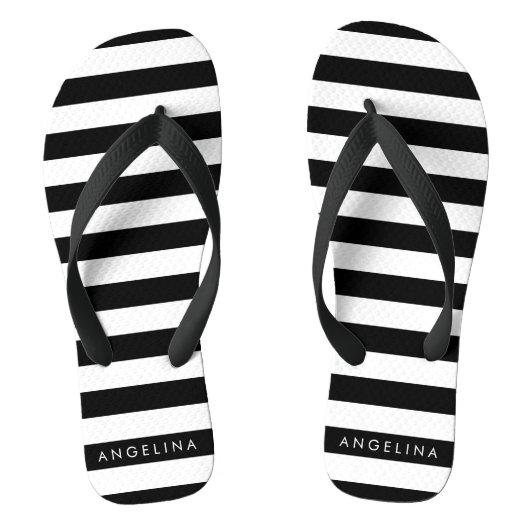 Aangepaste naam zwart-wit Striped Patroon Teenslippers (Voetbed)
