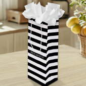 Aangepaste naam zwart-wit Striped Patroon Wijn Cadeautas
