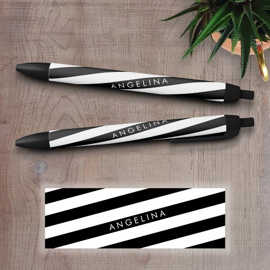 Aangepaste naam zwart-wit Striped Patroon Zwarte Inkt Pen