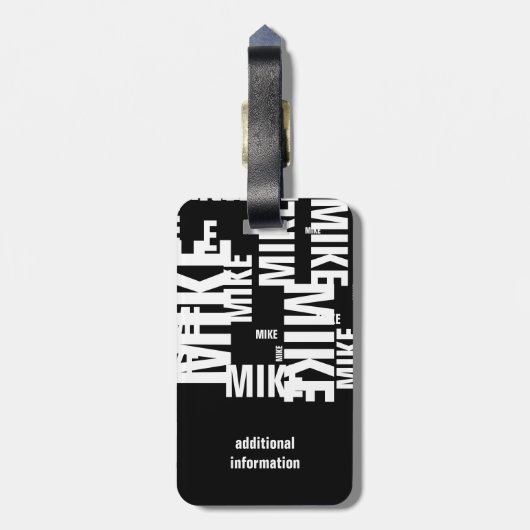 Aangepaste naam Zwart-wit typografie Bagagelabel (Achterkant verticaal)