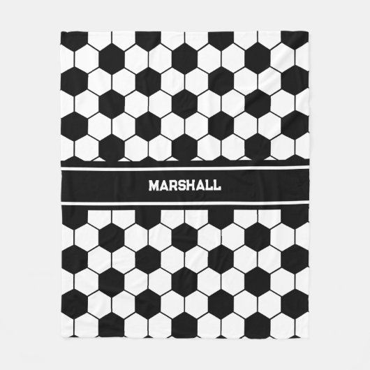 Aangepaste naam Zwart-wit Voetbal Fleece Deken (Voorkant)