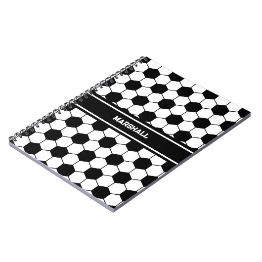 Aangepaste naam Zwart-wit Voetbal Notitieboek (Linkerzijde)