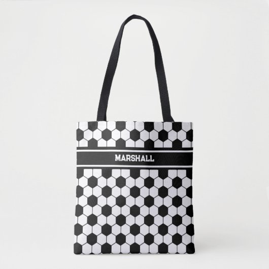 Aangepaste naam Zwart-wit Voetbal Tote Bag (Voorkant)