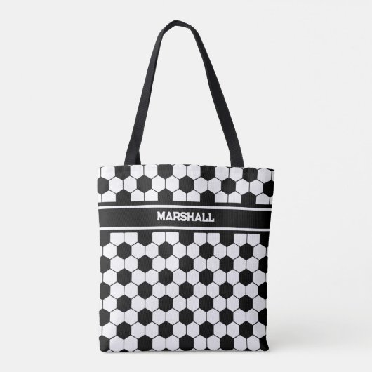 Aangepaste naam Zwart-wit Voetbal Tote Bag (Achterkant)