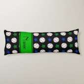 Aangepaste naam zwarte baseball blue green stars lichaamskussen (Achterkant)