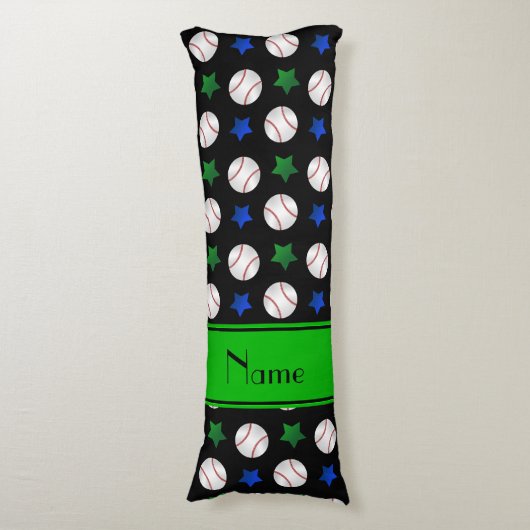 Aangepaste naam zwarte baseball blue green stars lichaamskussen (Voorkant Verticaal)
