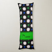 Aangepaste naam zwarte baseball blue green stars lichaamskussen (Achterkant (Verticaal))