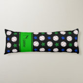 Aangepaste naam zwarte baseball blue green stars lichaamskussen (Voorkant)