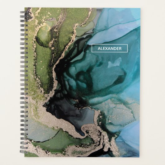Aangepaste naam zwarte Blauwgroen groene, Abstract Planner (Voorkant)