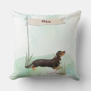 Aangepaste naam Zwarte en bruine dachshond huisdie Kussen
