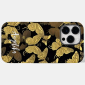 Aangepaste naam zwarte en goudvlinder Case-Mate iPhone case (Achterkant (horizontaal))