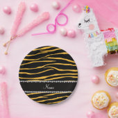 Aangepaste naam zwarte gele zebrastrepen papieren bordje (Feest)