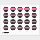 Aangepaste naam zwarte glitter roze streep ronde sticker (Vel)