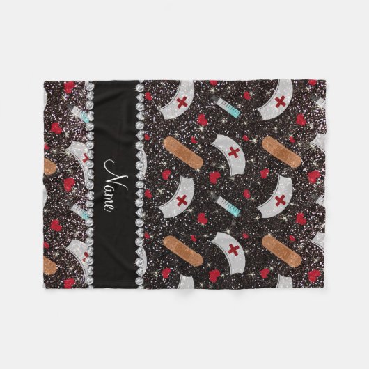 Aangepaste naam zwarte glitter verpleegster pet ha fleece deken (Voorkant (Horizontaal))