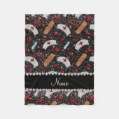 Aangepaste naam zwarte glitter verpleegster pet ha fleece deken (Voorkant)