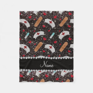 Aangepaste naam zwarte glitter verpleegster pet ha fleece deken