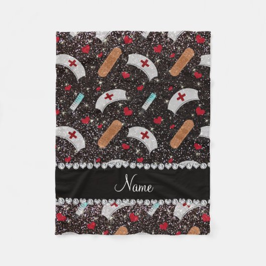 Aangepaste naam zwarte glitter verpleegster pet ha fleece deken (Voorkant)