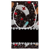 Aangepaste naam zwarte glitter verpleegster pet ha klein cadeauzakje (Achterkant)