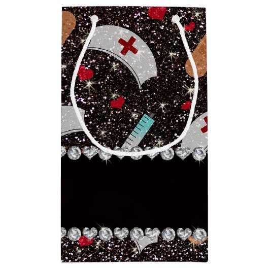 Aangepaste naam zwarte glitter verpleegster pet ha klein cadeauzakje (Achterkant)