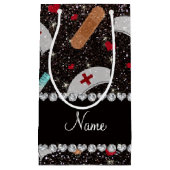 Aangepaste naam zwarte glitter verpleegster pet ha klein cadeauzakje (Voorkant)