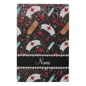 Aangepaste naam zwarte glitter verpleegster pet ha mini klembord (Achterkant)