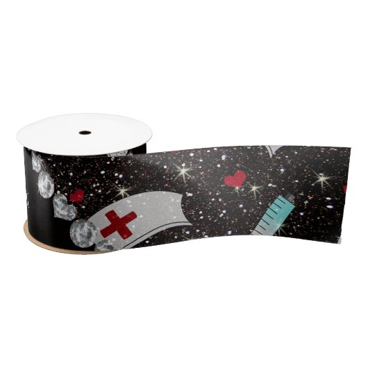 Aangepaste naam zwarte glitter verpleegster pet ha satijnen lint (Spoel)