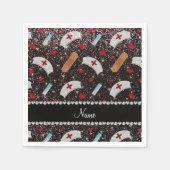 Aangepaste naam zwarte glitter verpleegster pet ha servetten (Voorkant)