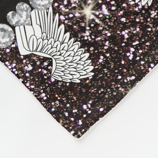 Aangepaste naam zwarte glitterengelvleugels fleece deken (Hoek)