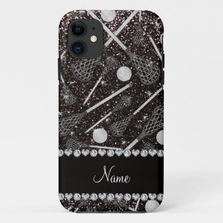 Aangepaste naam zwarte glitterlacrosse sticks Case-Mate iPhone case