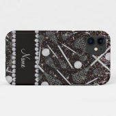 Aangepaste naam zwarte glitterlacrosse sticks Case-Mate iPhone case (Achterkant (horizontaal))