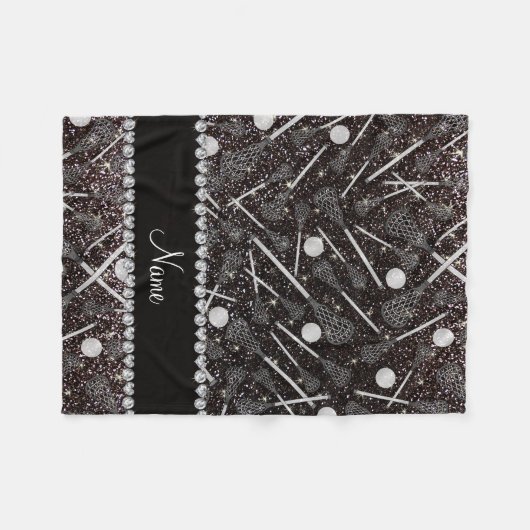 Aangepaste naam zwarte glitterlacrosse sticks fleece deken (Voorkant (Horizontaal))