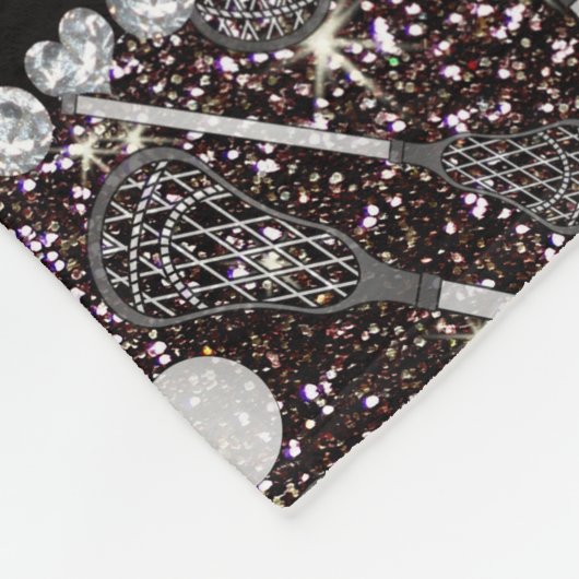 Aangepaste naam zwarte glitterlacrosse sticks fleece deken (Hoek)